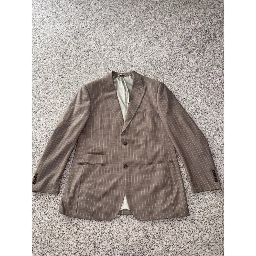 STEVE HARVEY CELEBRITY EDITION TAN/BROWN PINSTRIPE 2PC SUIT SIZE 44L/38L
